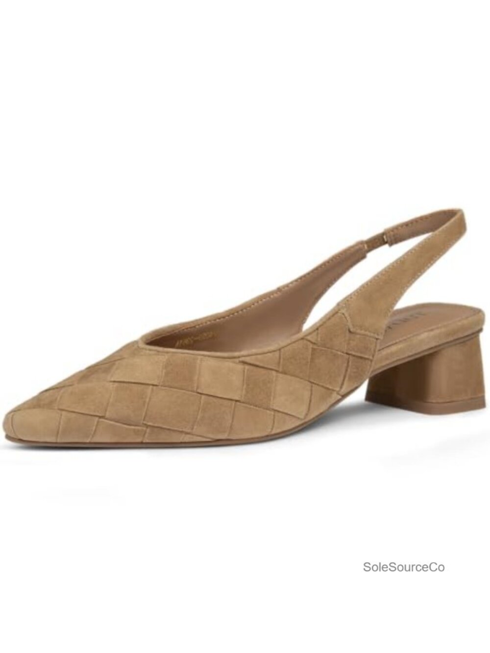 Women's Woven Slingback Block Heel Pumps Faux Suede